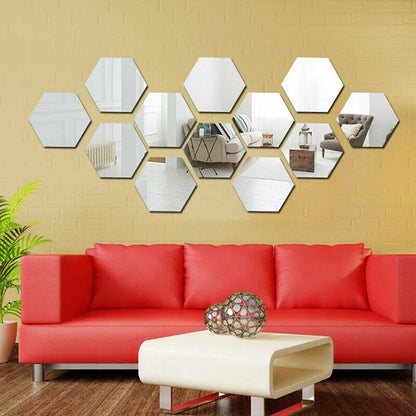 Miroirs adhésifs décoratifs hexagonaux - 12pcs