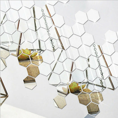 Miroirs adhésifs décoratifs hexagonaux - 12pcs