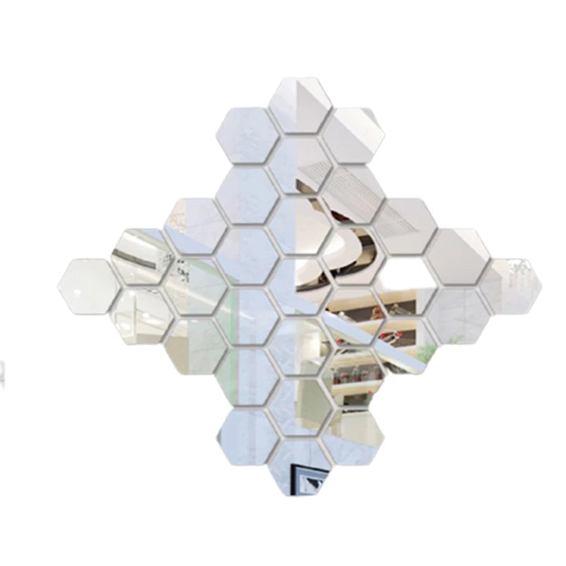 Miroirs adhésifs décoratifs hexagonaux - 12pcs