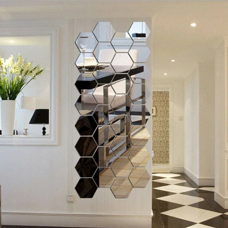 Miroirs adhésifs décoratifs hexagonaux - 12pcs