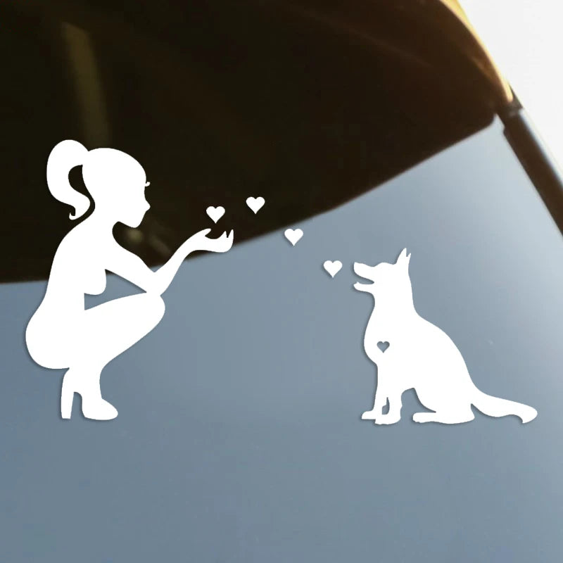 Autocollant de voiture - fille/chien