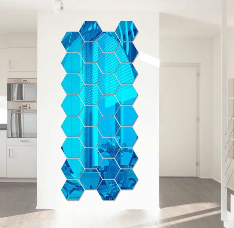 Miroirs adhésifs décoratifs hexagonaux - 12pcs