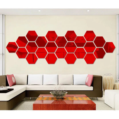 Miroirs adhésifs décoratifs hexagonaux - 12pcs