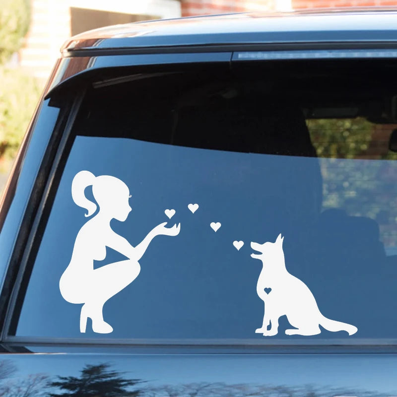 Autocollant de voiture - fille/chien