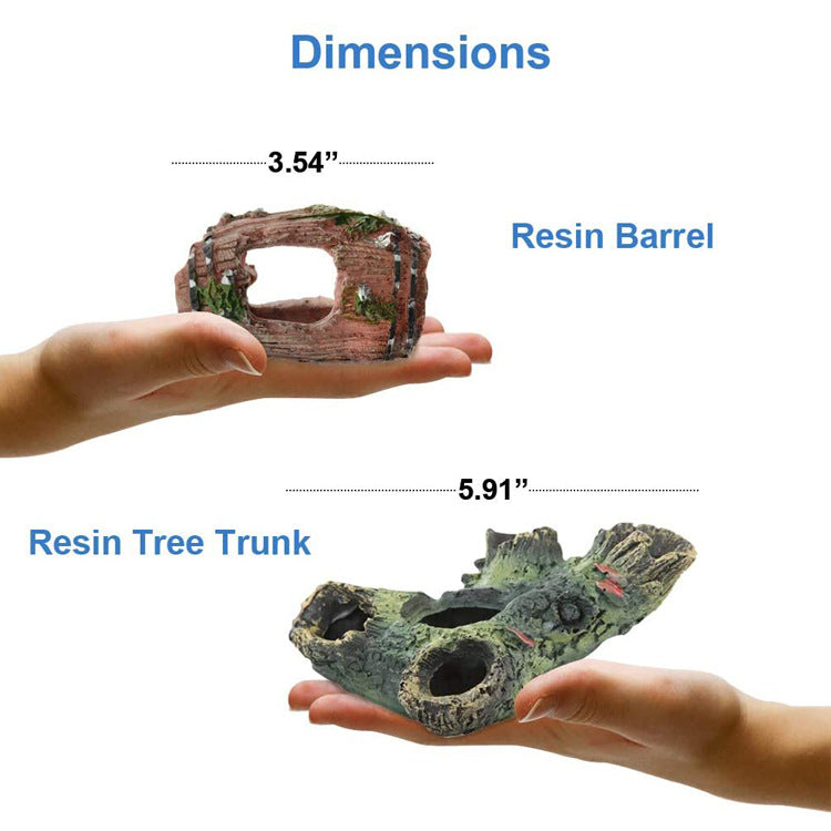 Grotte de tonneau en résine pour aquarium