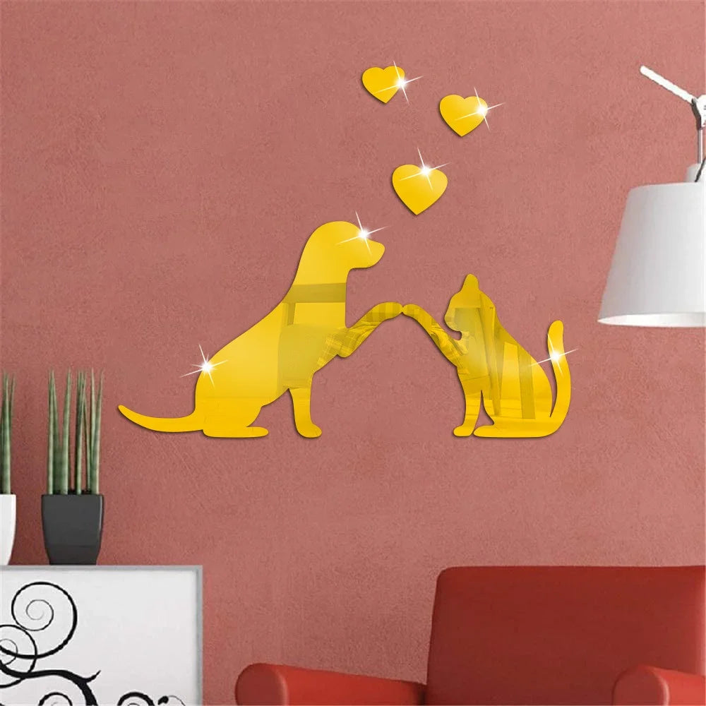 Autocollant mural en miroir - chien/chat 25x30cm