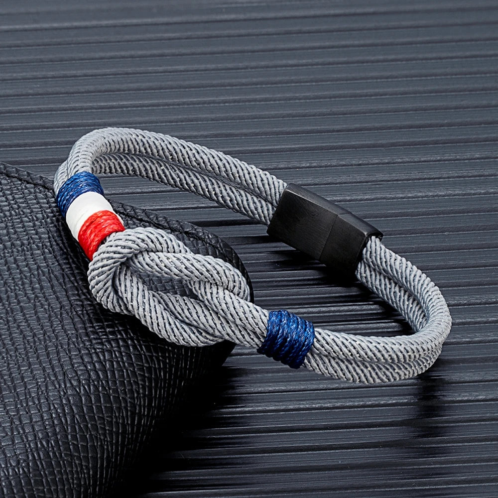 Bracelet - corde à nœuds en acier inoxydable, fermeture magnétique