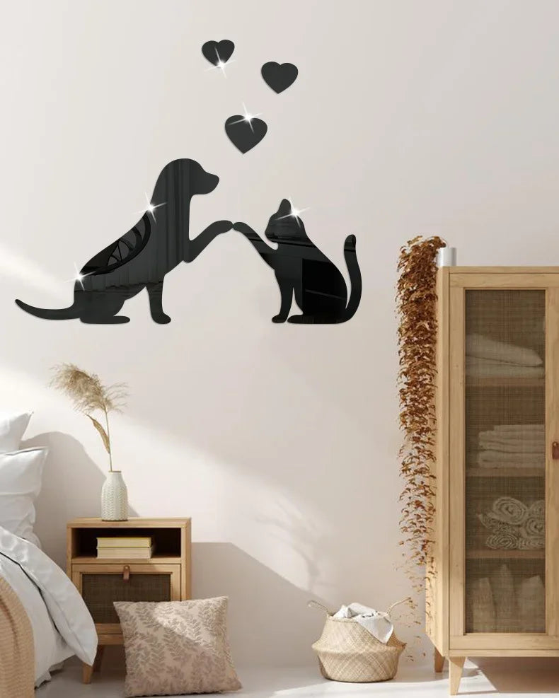 Autocollant mural en miroir - chien/chat 25x30cm