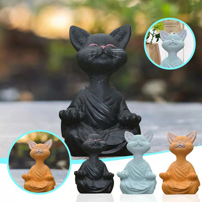 Sculpture de chat Zen en méditation, résine peinte à la main