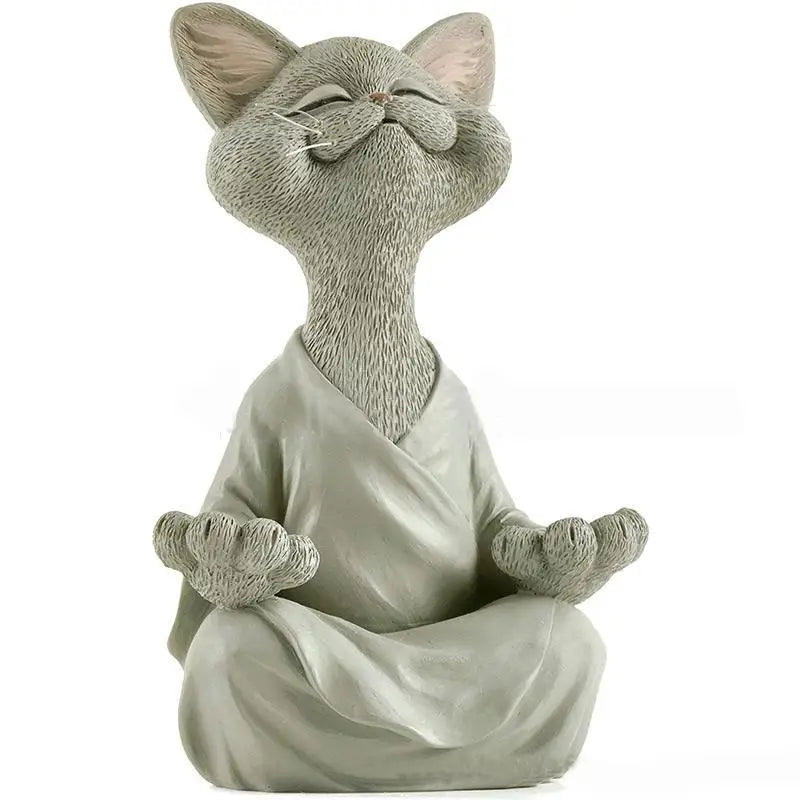 Sculpture de chat Zen en méditation, résine peinte à la main