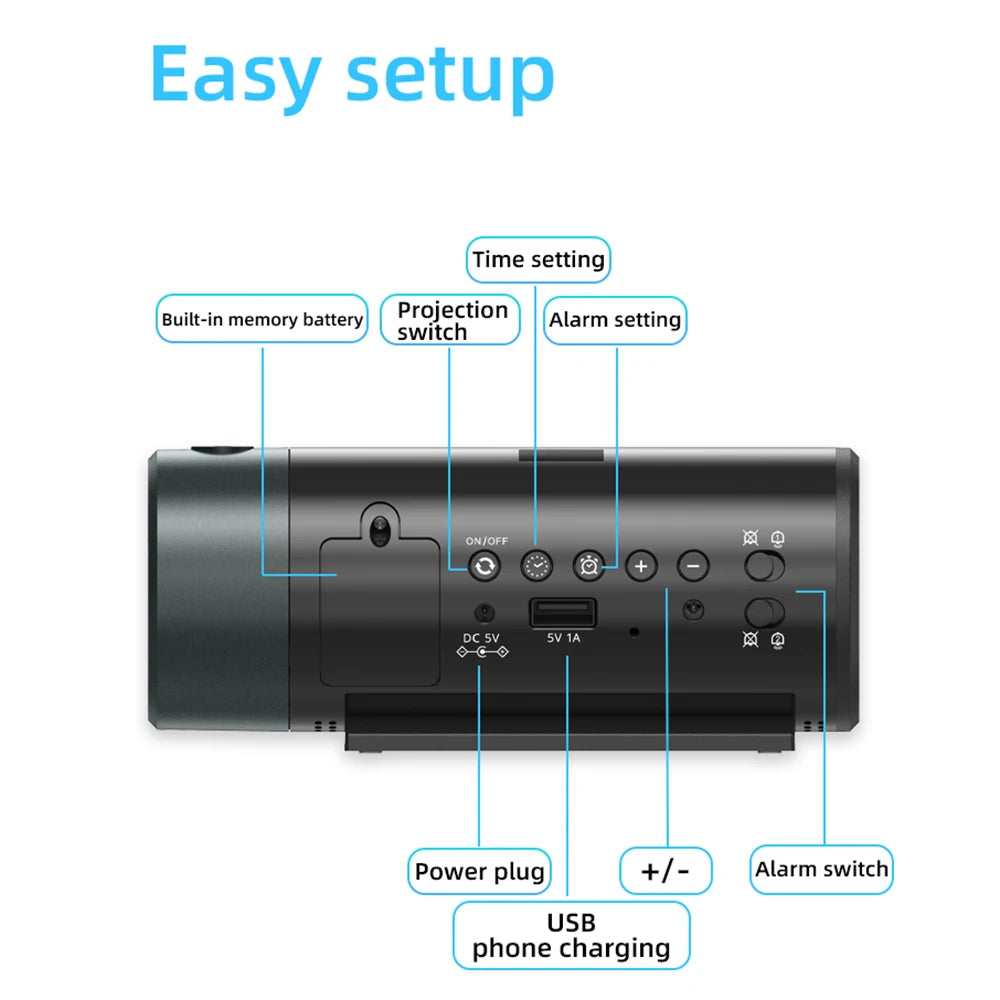 Réveil avec projection de l'heure multifonctionnel