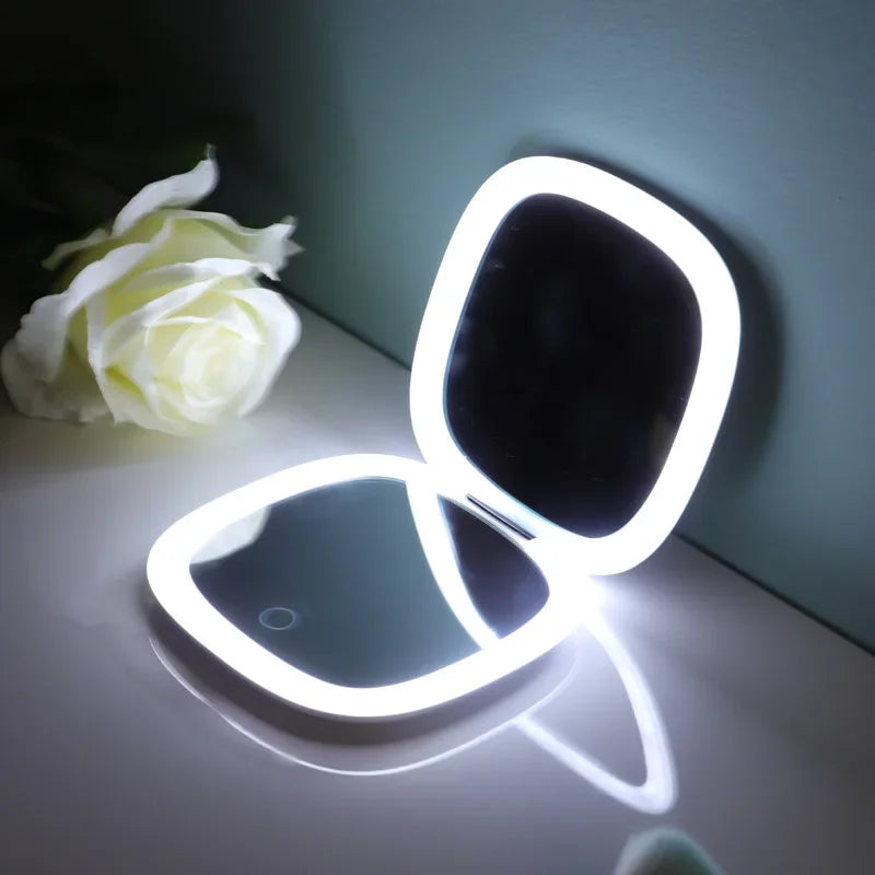 Miroir de maquillage portable avec LED rechargeable