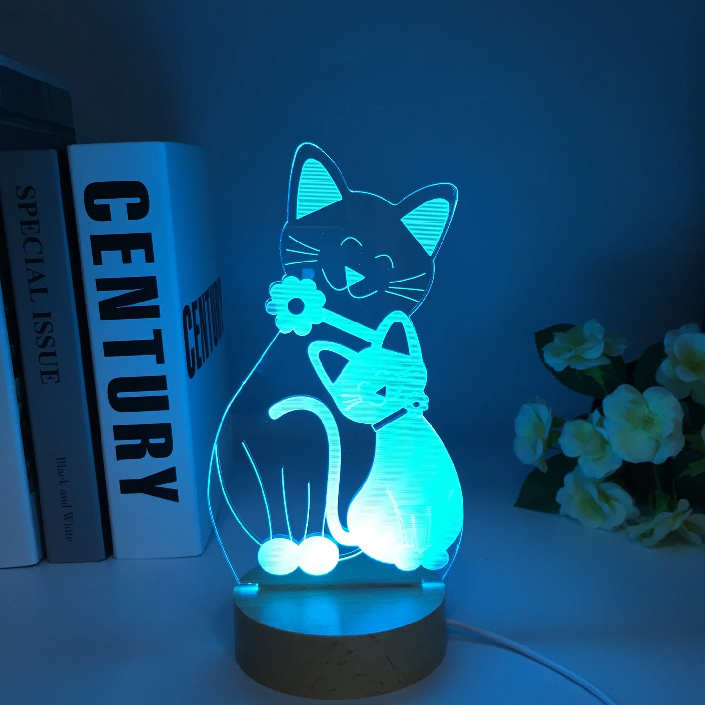 Chat 3D LED 7 couleurs