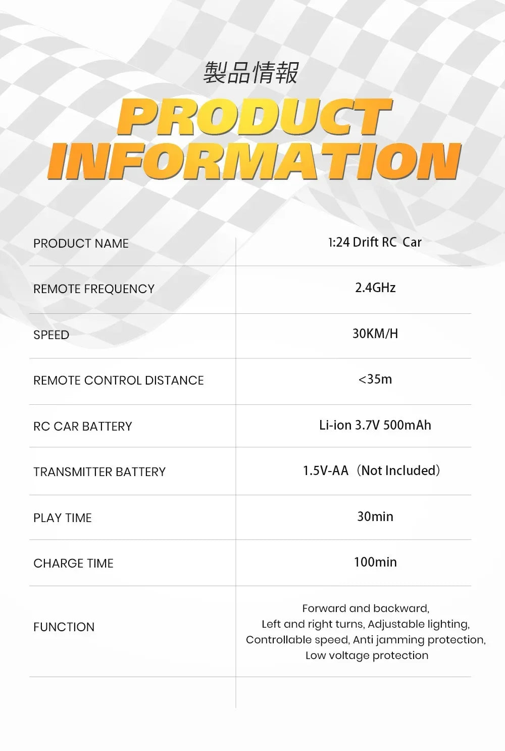 Véhicule RC télécommandé Drift lumineux - différents modèles