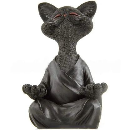 Sculpture de chat Zen en méditation, résine peinte à la main