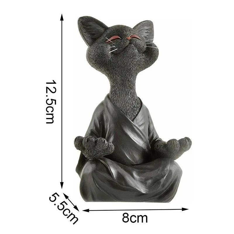 Sculpture de chat Zen en méditation, résine peinte à la main