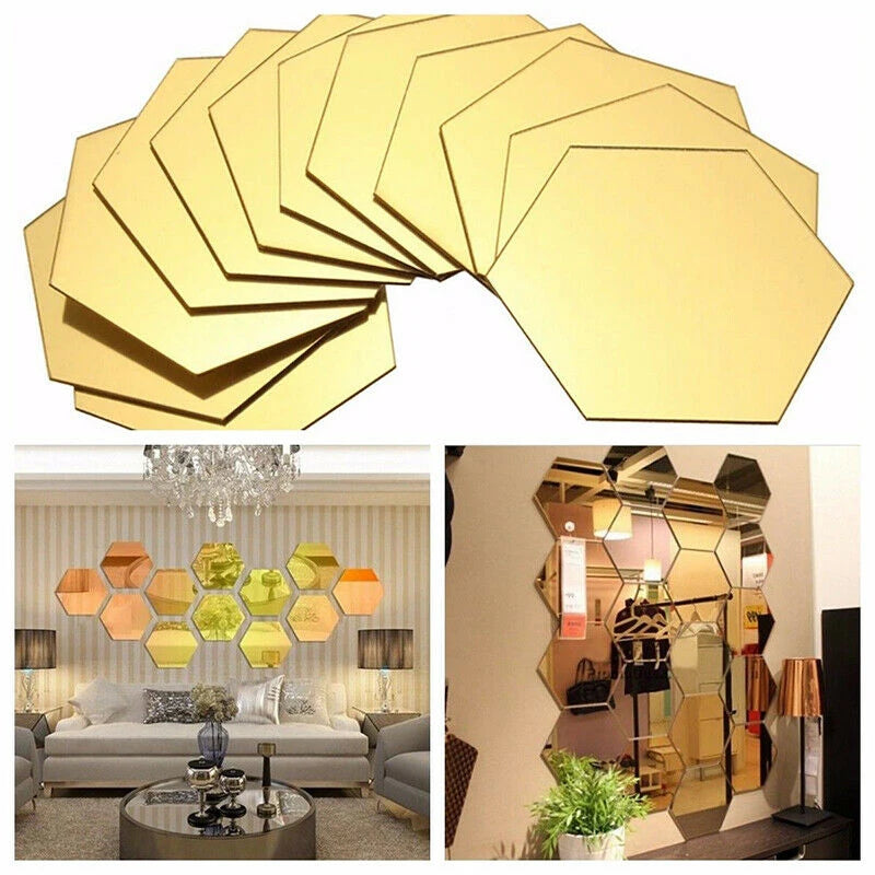 Miroirs adhésifs décoratifs hexagonaux - 12pcs