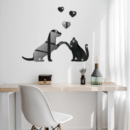 Autocollant mural en miroir - chien/chat 25x30cm