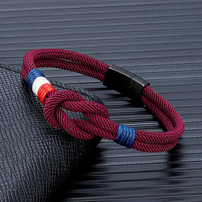 Bracelet - corde à nœuds en acier inoxydable, fermeture magnétique