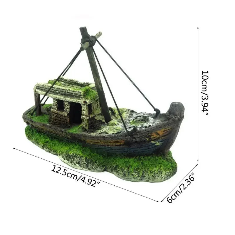 Bateau de décoration pour aquarium 10x6x12.5cm