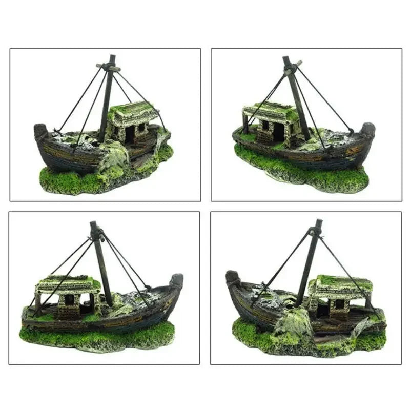 Bateau de décoration pour aquarium 10x6x12.5cm