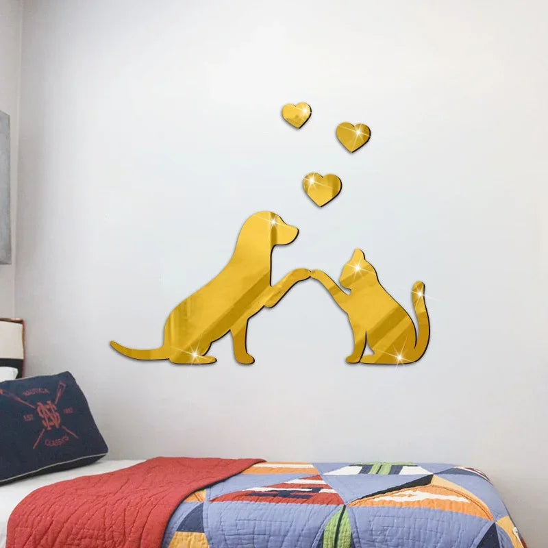 Autocollant mural en miroir - chien/chat 25x30cm