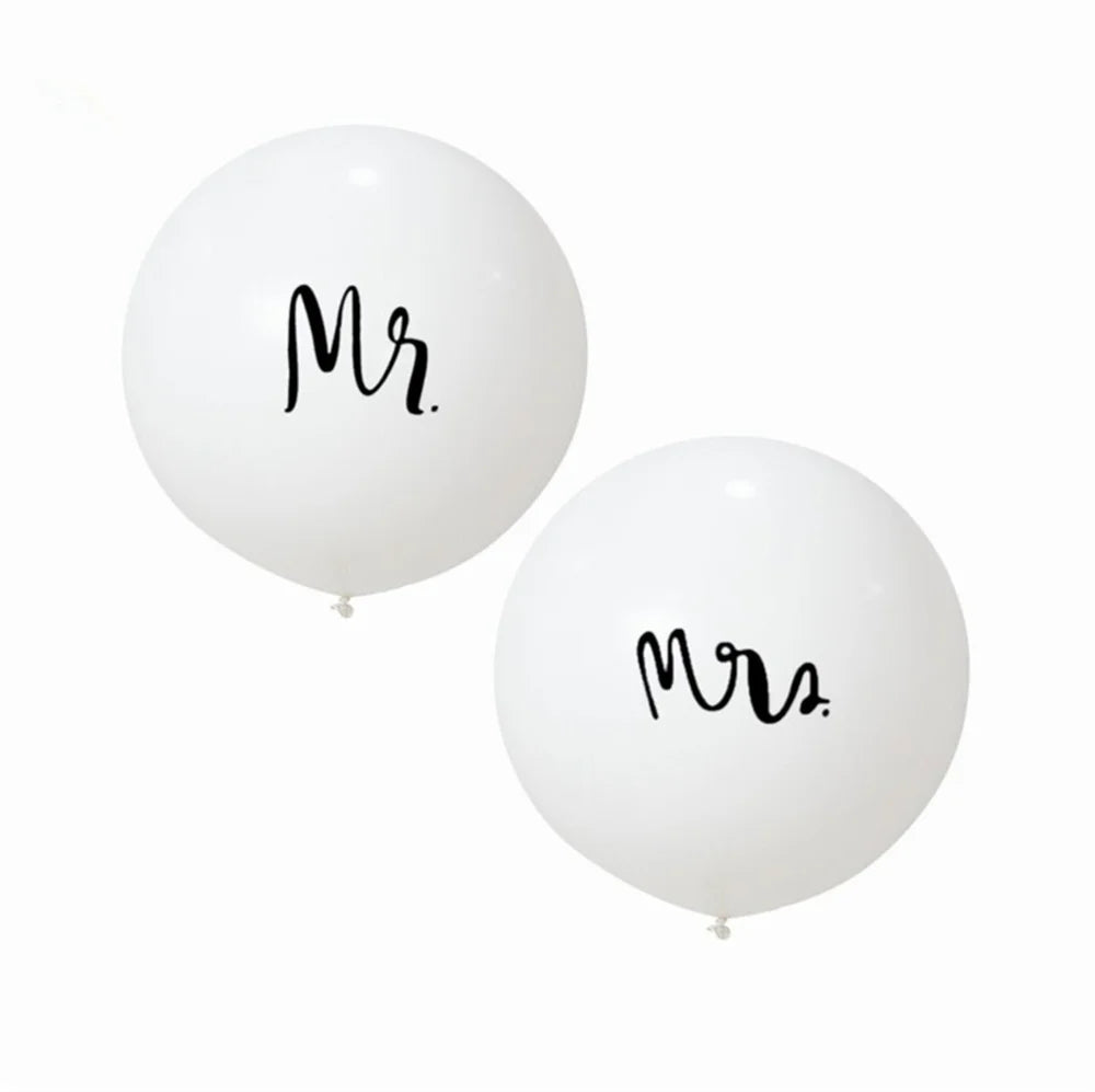 Grand ballon en latex blanc imprimé Mr & Mrs, 36pouces(=91cm) ou 18pouces(=45cm)