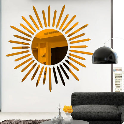 Miroir adhésif de décoration murale en forme de soleil