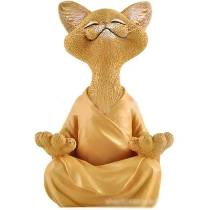 Sculpture de chat Zen en méditation, résine peinte à la main