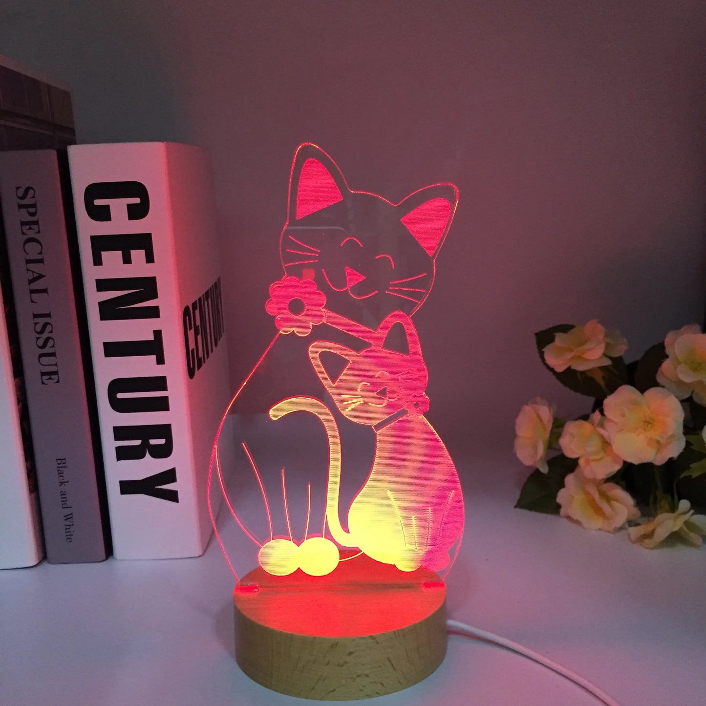 Chat 3D LED 7 couleurs