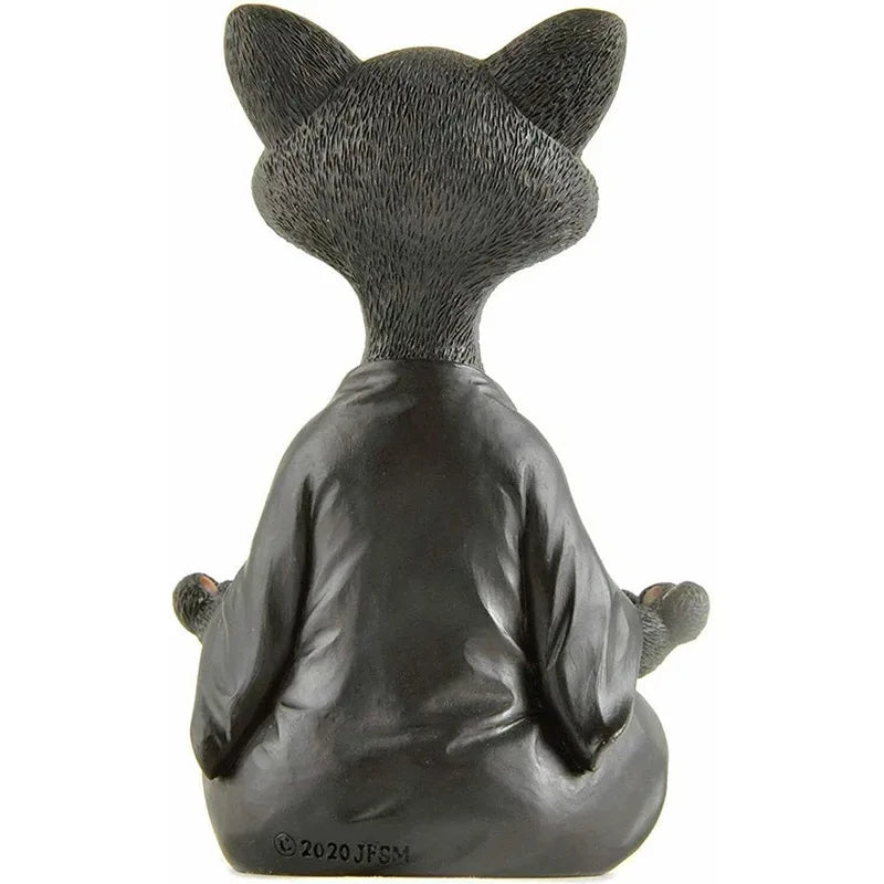 Sculpture de chat Zen en méditation, résine peinte à la main