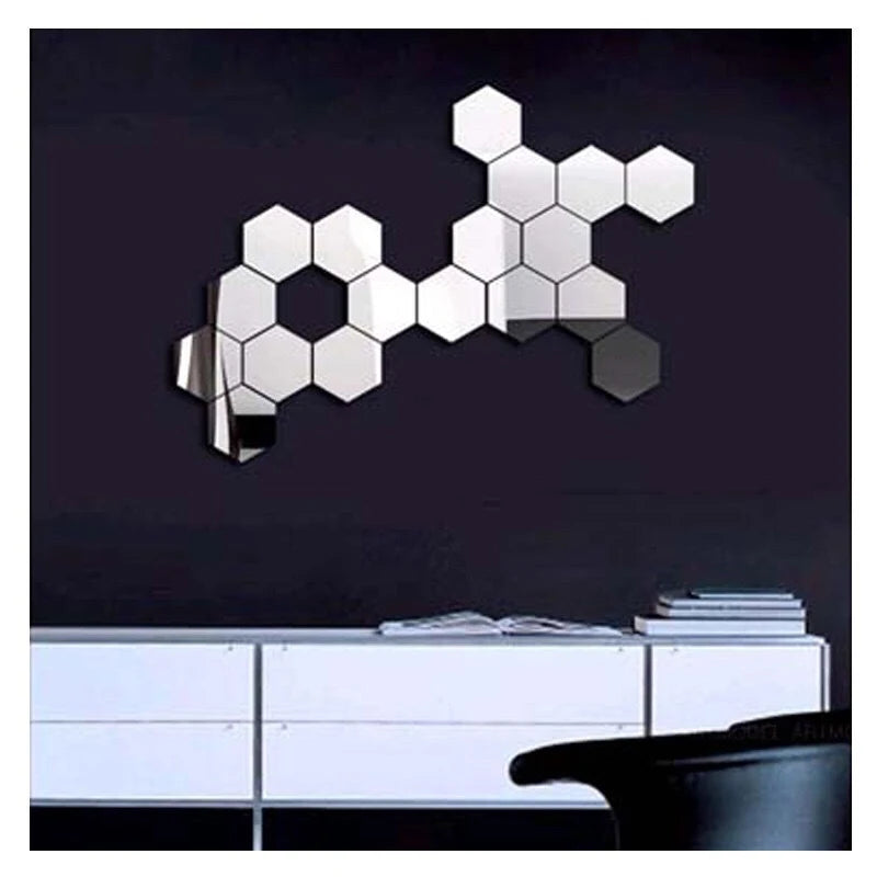 Miroirs adhésifs décoratifs hexagonaux - 12pcs