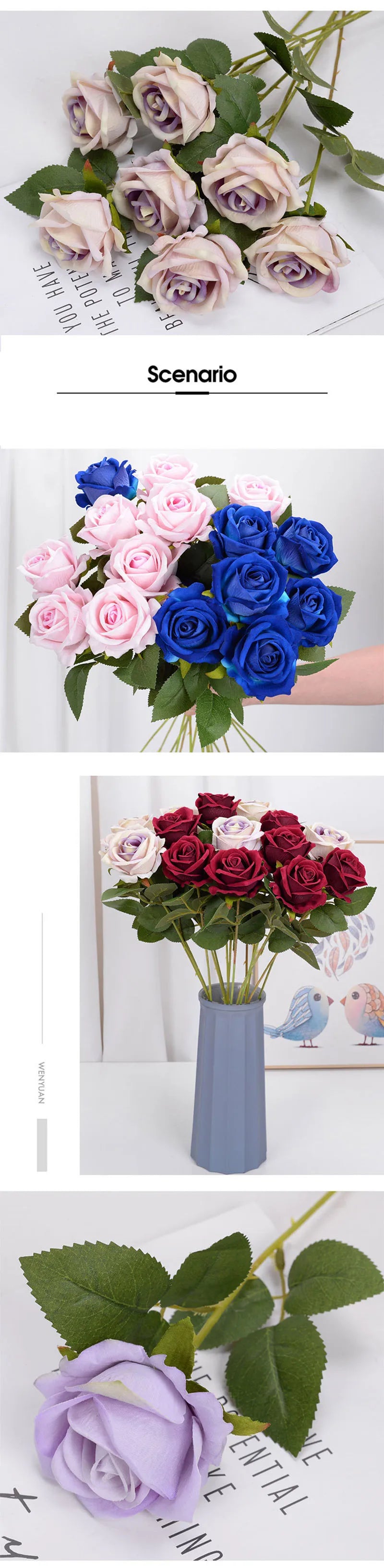 Rose artificielle 51cm - diverses couleurs